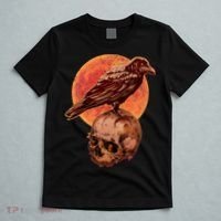 Halloween Cool Raven Crow Skull And Moon T-Shirt thumb 5