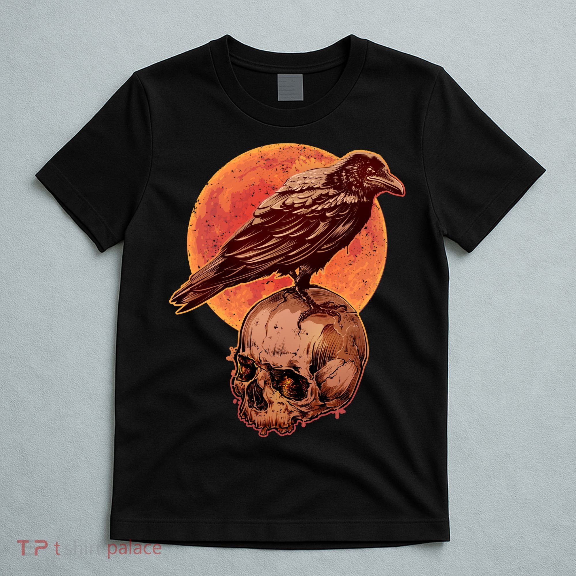 Halloween Cool Raven Crow Skull And Moon T-Shirt