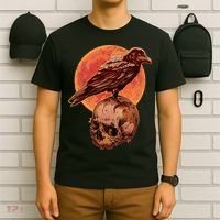 Halloween Cool Raven Crow Skull And Moon T-Shirt thumb 6
