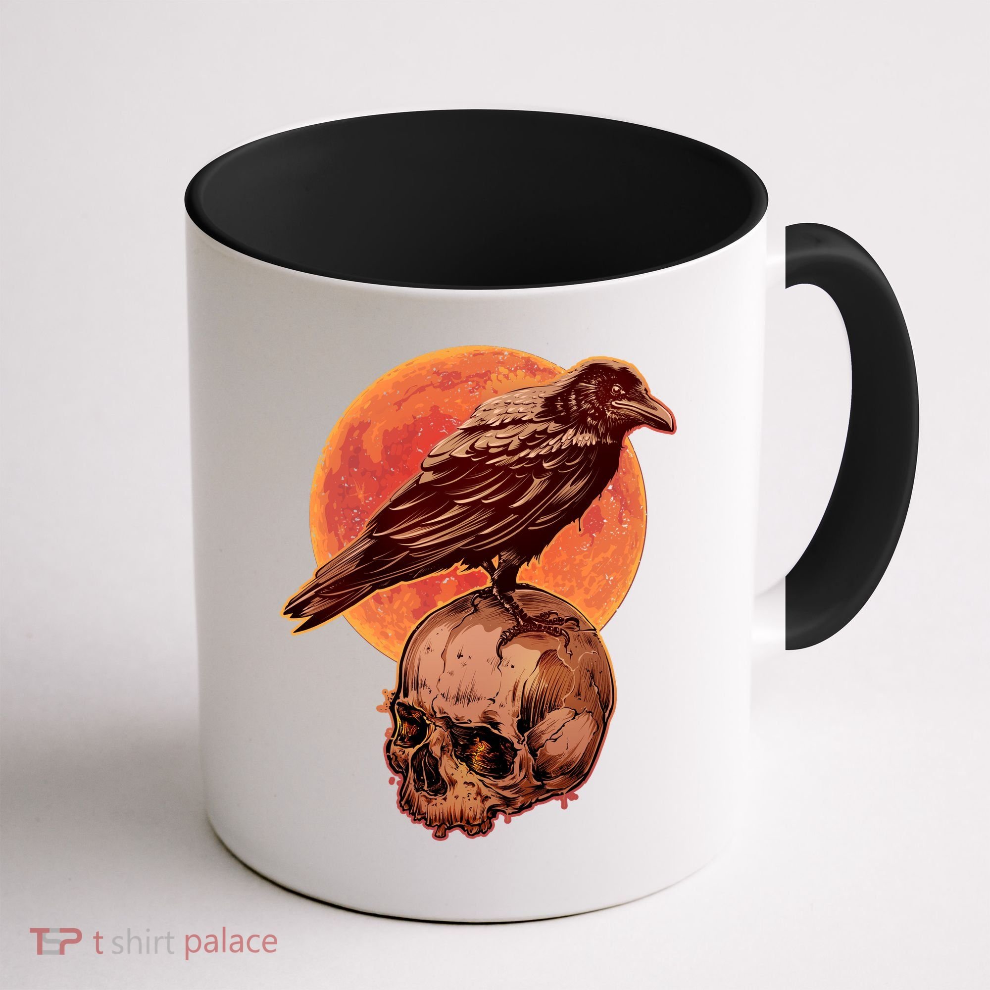 Halloween Cool Raven Crow Skull And Moon Coffee Mug