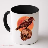 Halloween Cool Raven Crow Skull And Moon Coffee Mug thumb 0