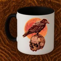 Halloween Cool Raven Crow Skull And Moon Coffee Mug thumb 2