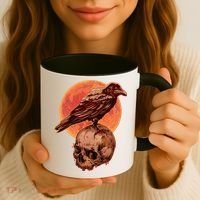 Halloween Cool Raven Crow Skull And Moon Coffee Mug thumb 3