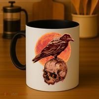 Halloween Cool Raven Crow Skull And Moon Coffee Mug thumb 4