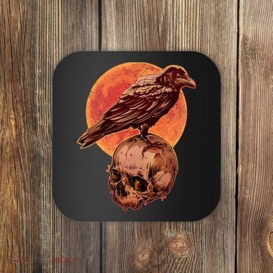 Halloween Cool Raven Crow Skull And Moon Coaster