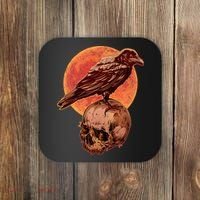 Halloween Cool Raven Crow Skull And Moon Coaster thumb 0