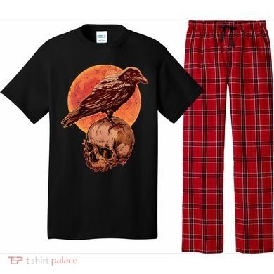 Halloween Cool Raven Crow Skull And Moon Pajama Set