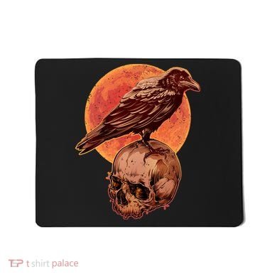 Halloween Cool Raven Crow Skull And Moon Mousepad