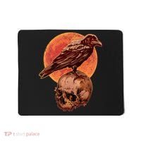 Halloween Cool Raven Crow Skull And Moon Mousepad thumb 0
