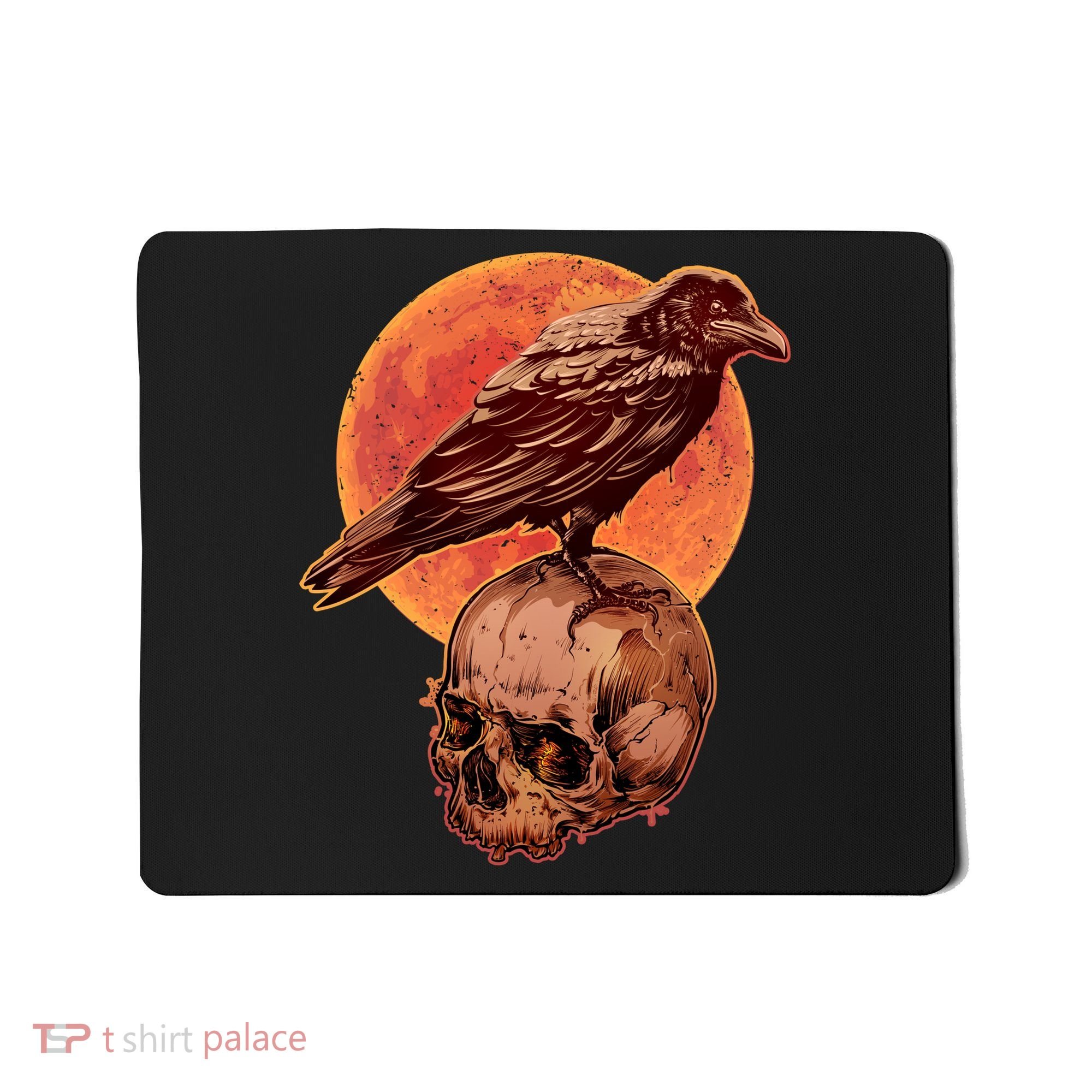 Halloween Cool Raven Crow Skull And Moon Mousepad