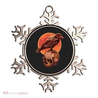 Halloween Cool Raven Crow Skull And Moon Ornament