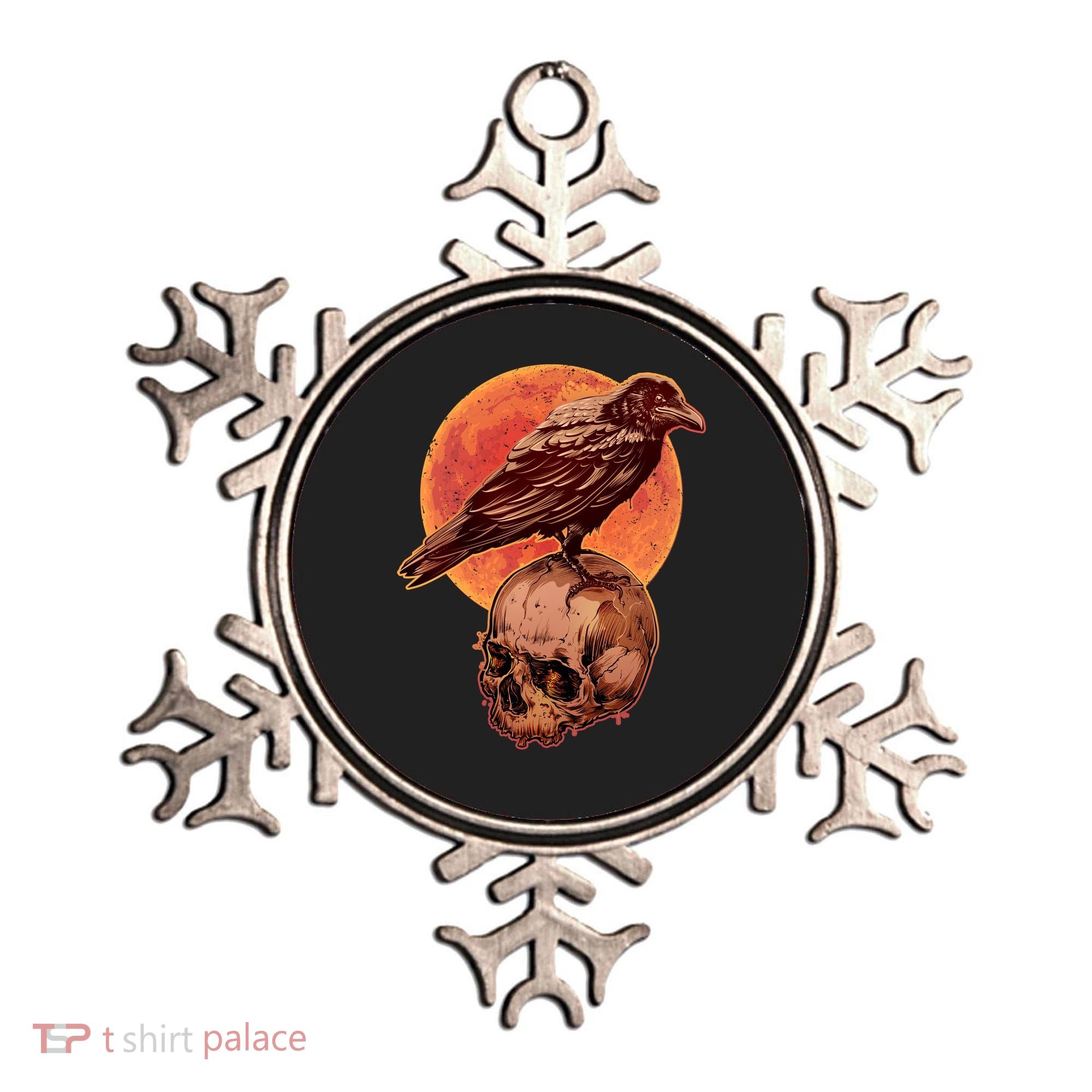 Halloween Cool Raven Crow Skull And Moon Ornament