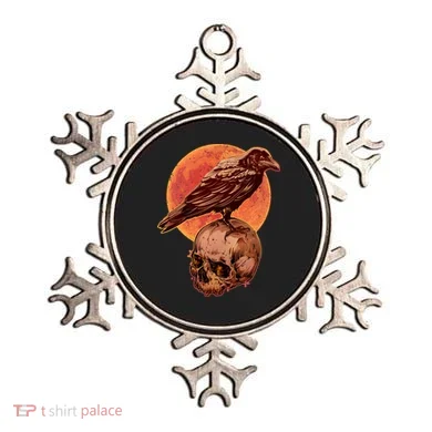 Halloween Cool Raven Crow Skull And Moon Ornament