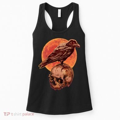Halloween Cool Raven Crow Skull And Moon Women's Tank Top