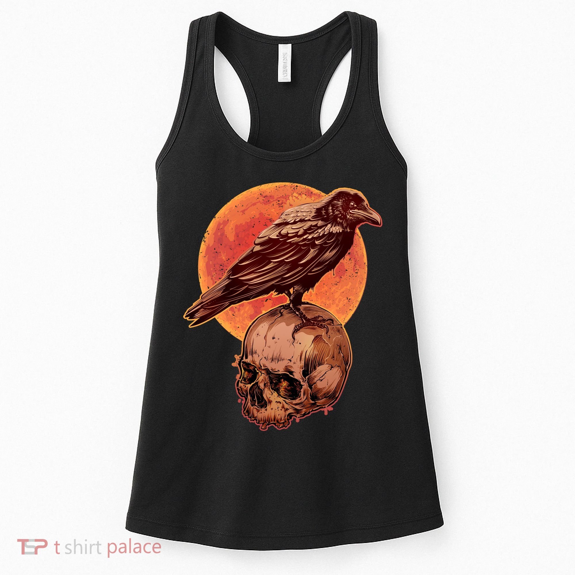 Halloween Cool Raven Crow Skull And Moon Women's Tank Top