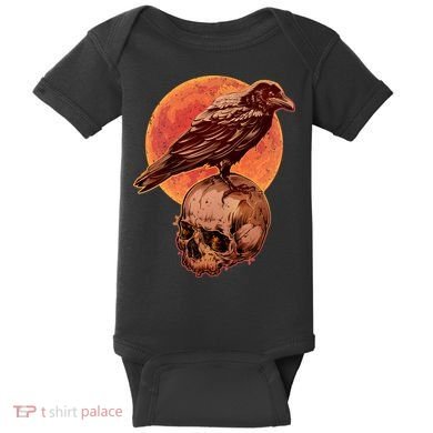 Halloween Cool Raven Crow Skull And Moon Baby Bodysuit