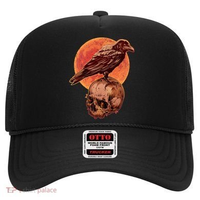 Halloween Cool Raven Crow Skull And Moon Hat