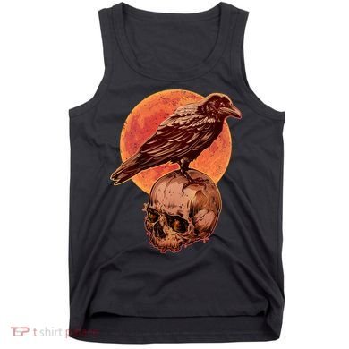 Halloween Cool Raven Crow Skull And Moon Tank Top