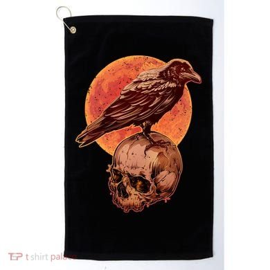 Halloween Cool Raven Crow Skull And Moon Golf Towel
