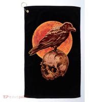 Halloween Cool Raven Crow Skull And Moon Golf Towel thumb 0