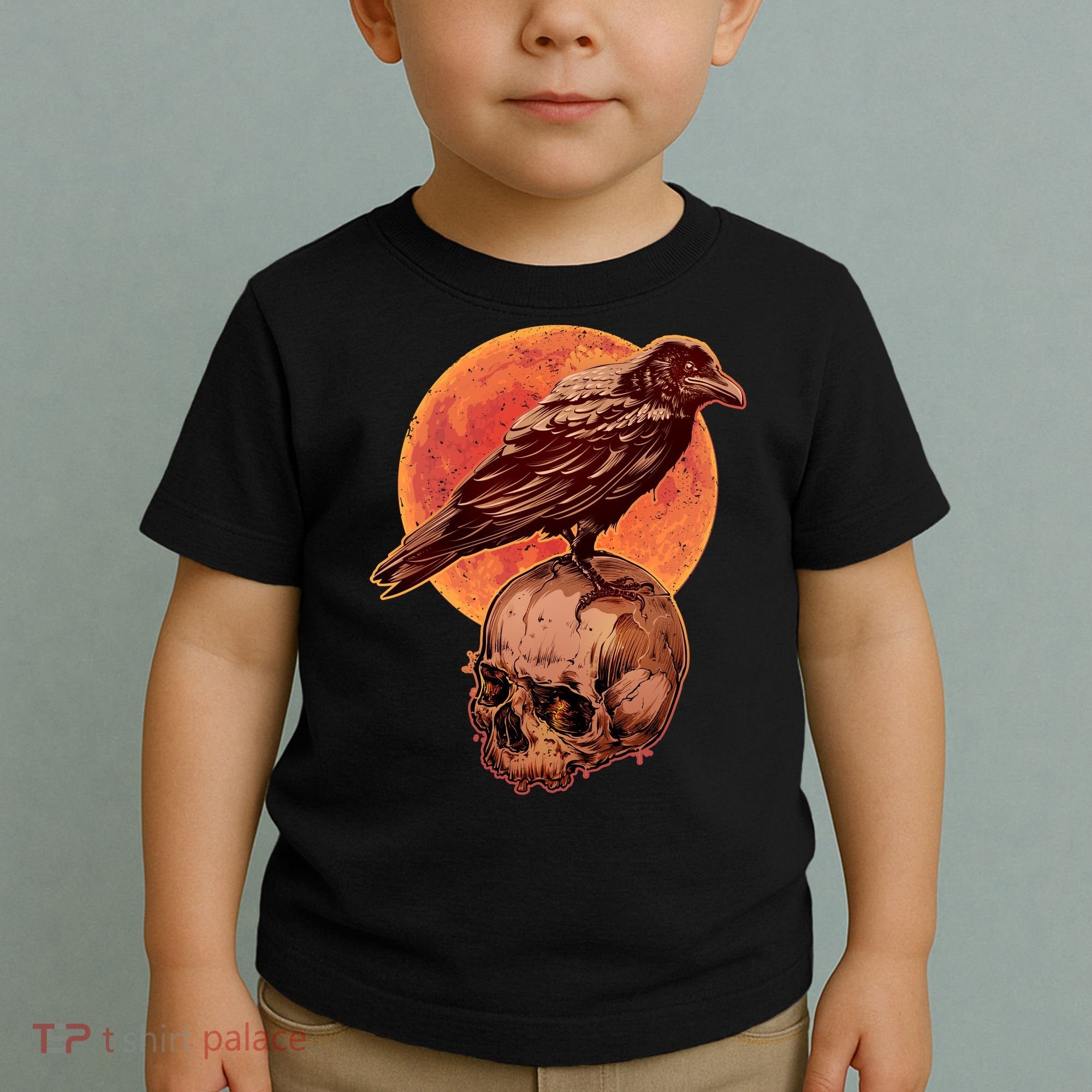Halloween Cool Raven Crow Skull And Moon Toddler T-Shirt