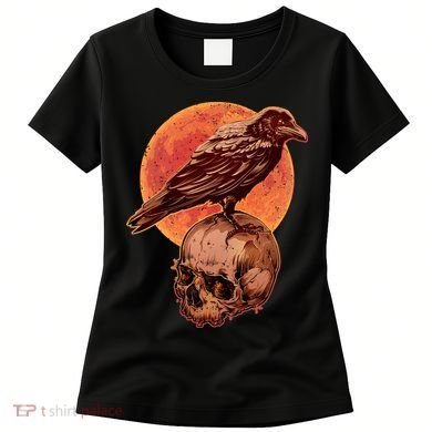 Halloween Cool Raven Crow Skull And Moon Women's T-Shirt