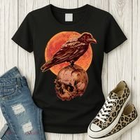 Halloween Cool Raven Crow Skull And Moon Women's T-Shirt thumb 3