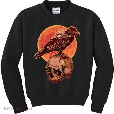 Halloween Cool Raven Crow Skull And Moon Kids Sweatshirt