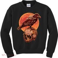 Halloween Cool Raven Crow Skull And Moon Kids Sweatshirt thumb 0