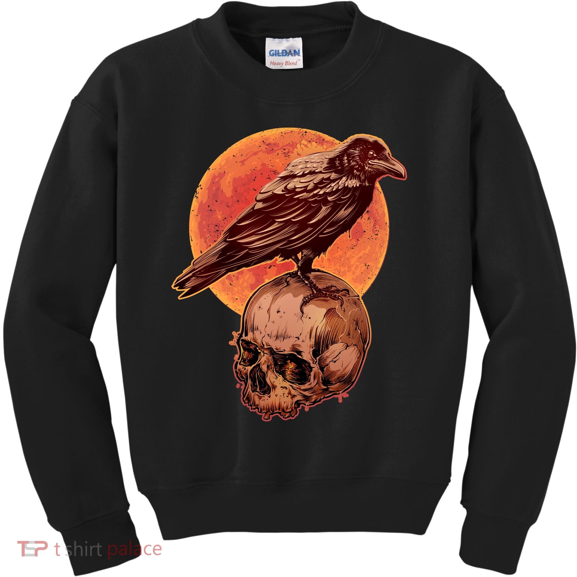 Halloween Cool Raven Crow Skull And Moon Kids Sweatshirt