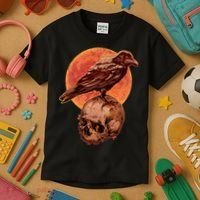 Halloween Cool Raven Crow Skull And Moon Kids T-Shirt thumb 3