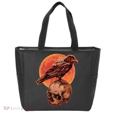 Halloween Cool Raven Crow Skull And Moon Tote Bag