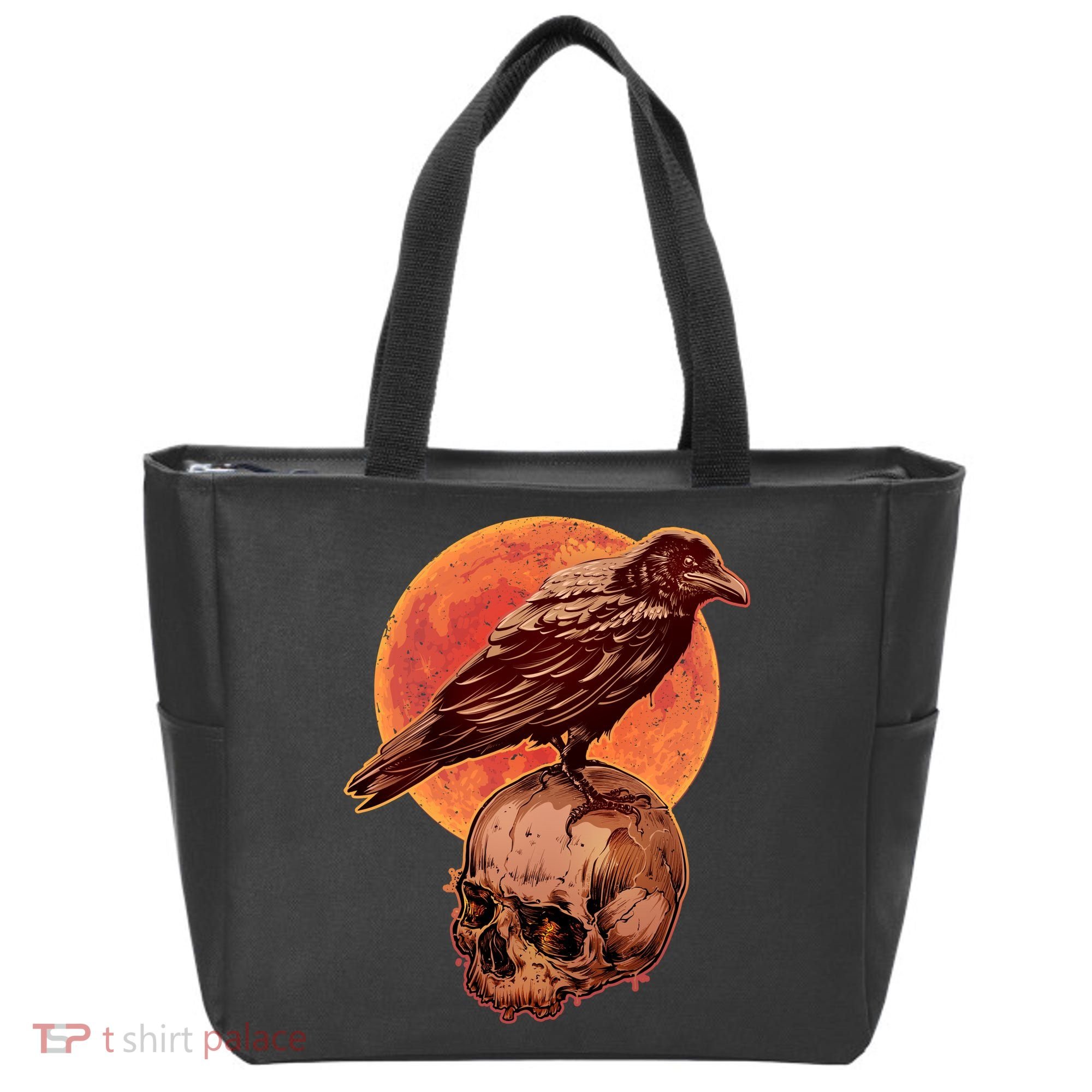 Halloween Cool Raven Crow Skull And Moon Tote Bag