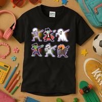Halloween Cute Funny Dabbing Monsters Kids T-Shirt thumb 3
