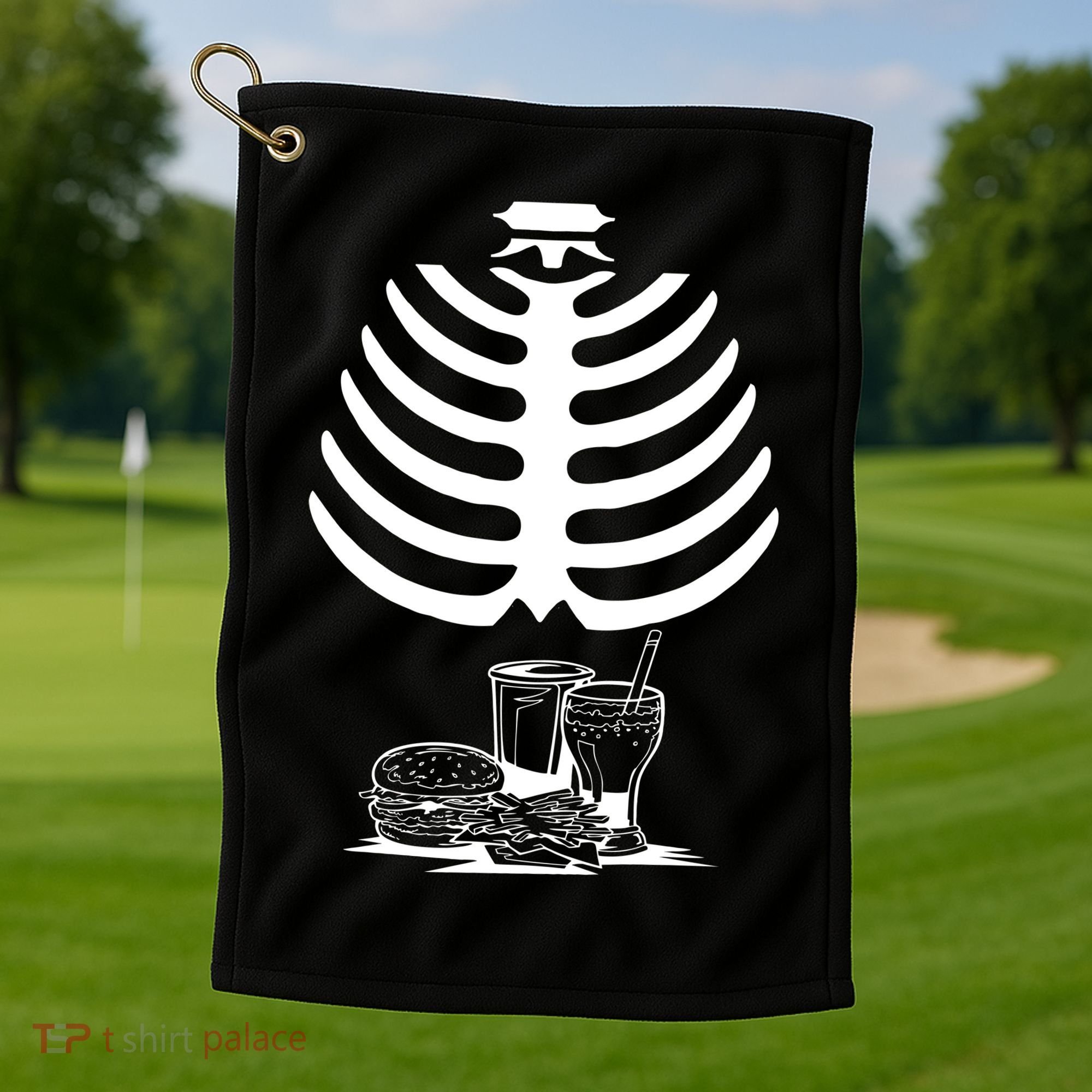 Halloween fast food skeleton Golf Towel