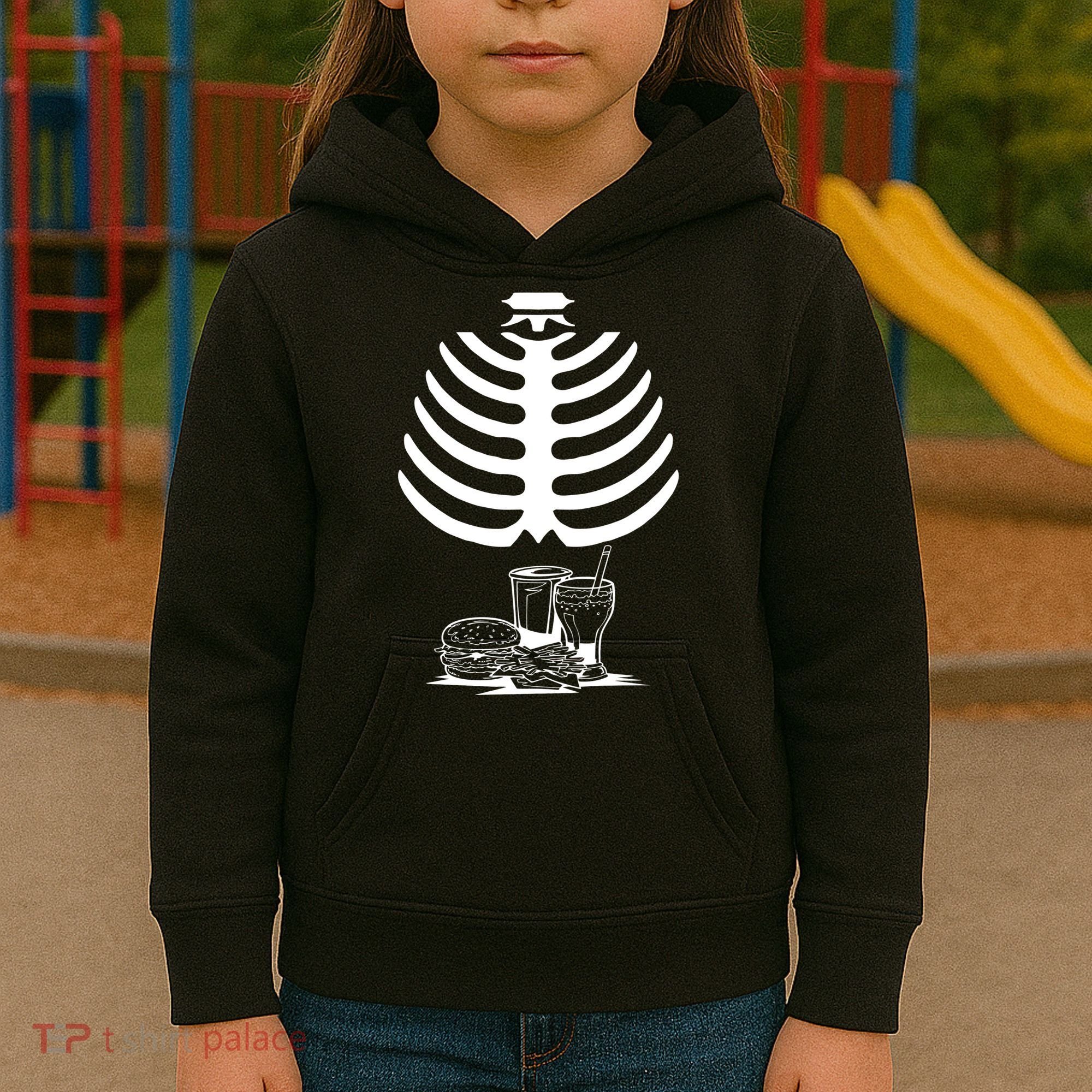 Halloween fast food skeleton Kids Hoodie