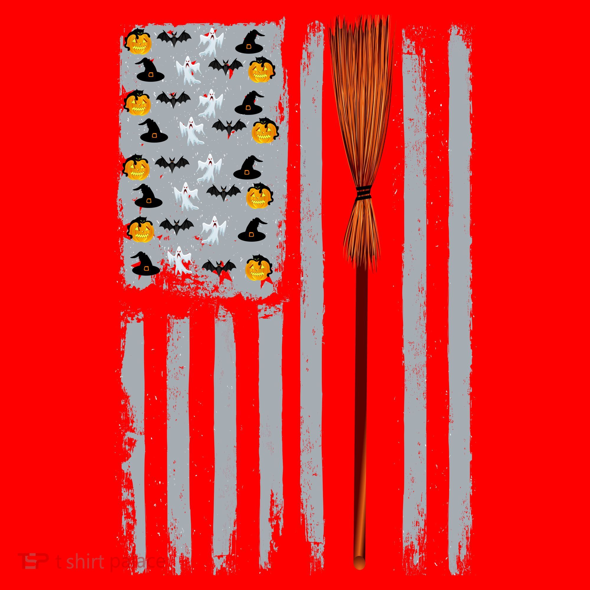 Halloween Flag Witches Broomstick American Flag USA Santa Hat