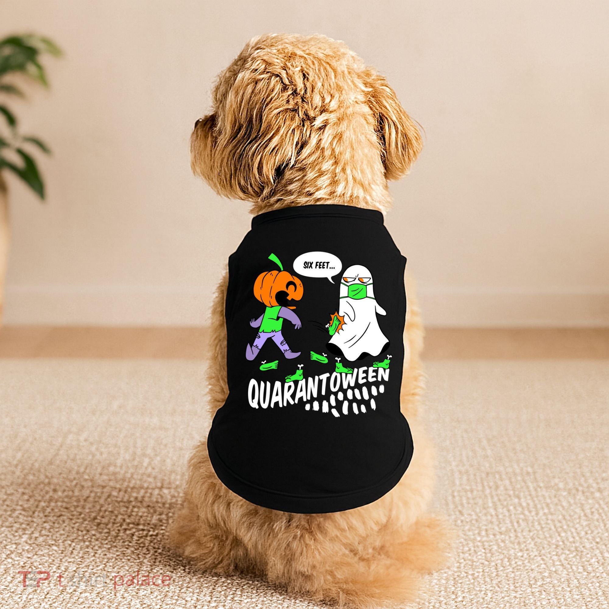 Halloween Funny Quarantoween 6 Feet Pumpkin Ghost Doggie Tank