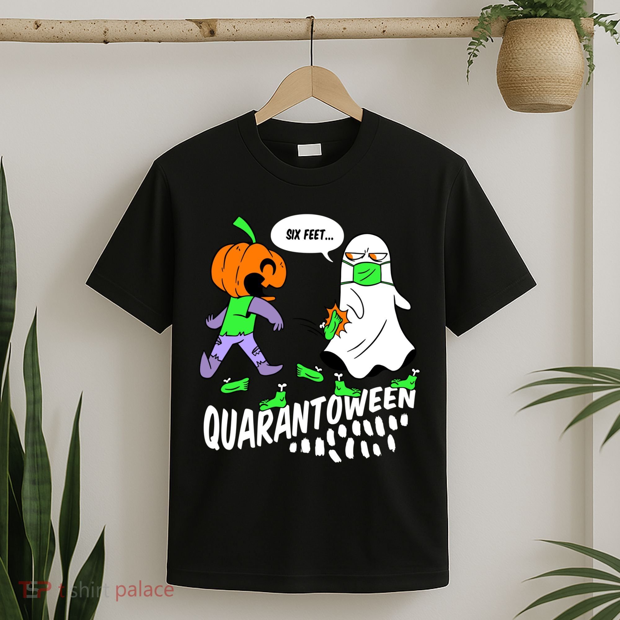Halloween Funny Quarantoween 6 Feet Pumpkin Ghost T-Shirt