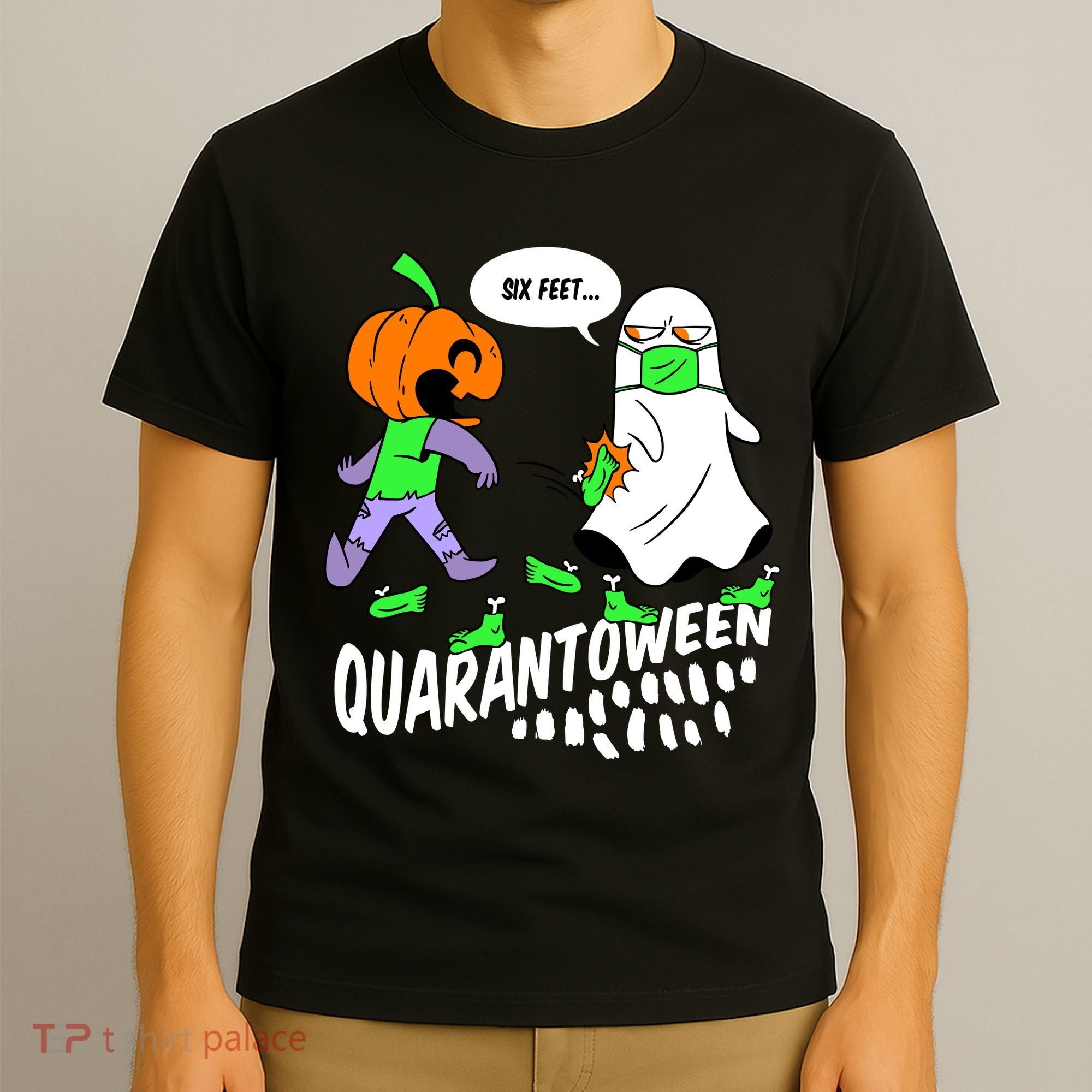 Halloween Funny Quarantoween 6 Feet Pumpkin Ghost T-Shirt