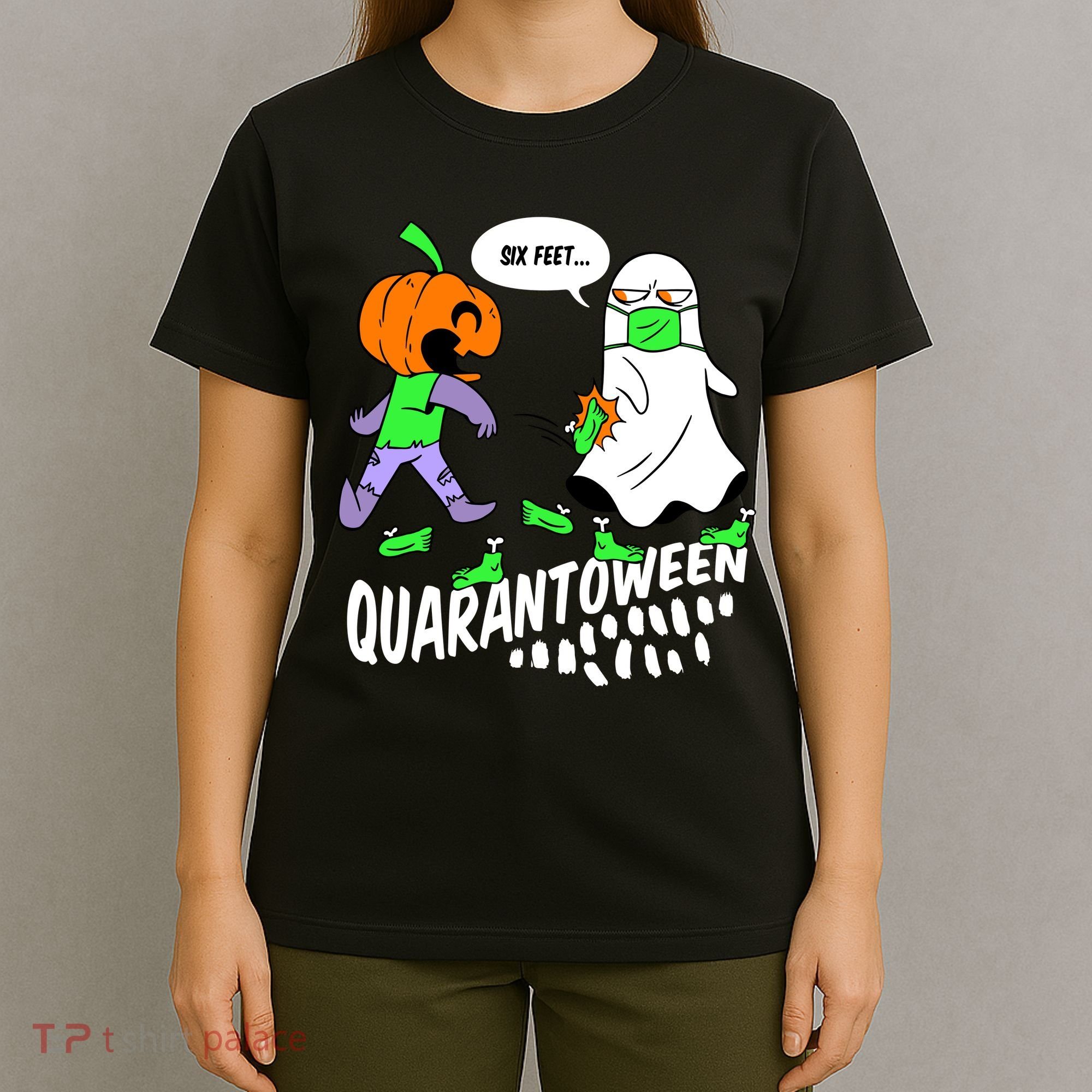 Halloween Funny Quarantoween 6 Feet Pumpkin Ghost T-Shirt