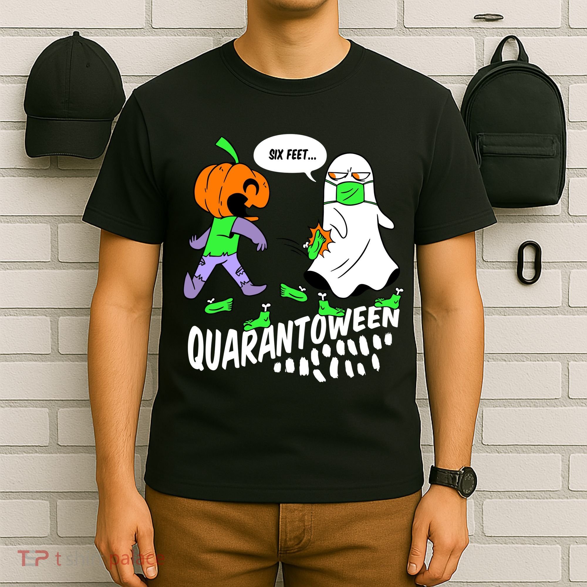 Halloween Funny Quarantoween 6 Feet Pumpkin Ghost T-Shirt