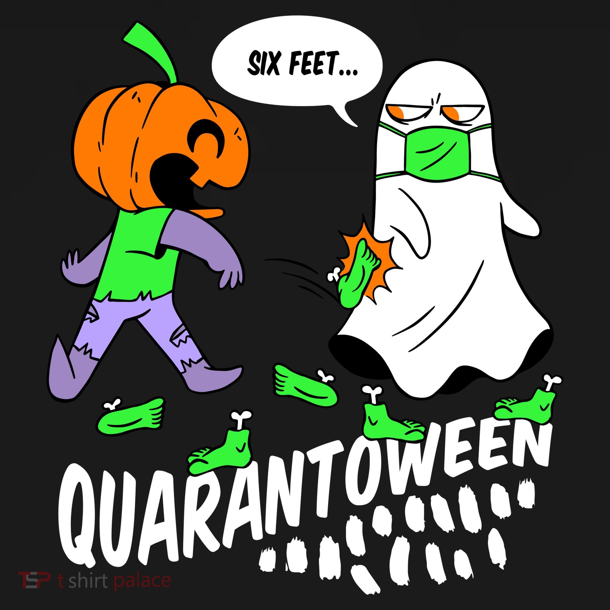 Halloween Funny Quarantoween 6 Feet Pumpkin Ghost Button