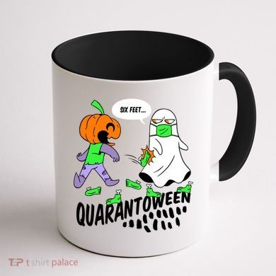 Halloween Funny Quarantoween 6 Feet Pumpkin Ghost Coffee Mug back