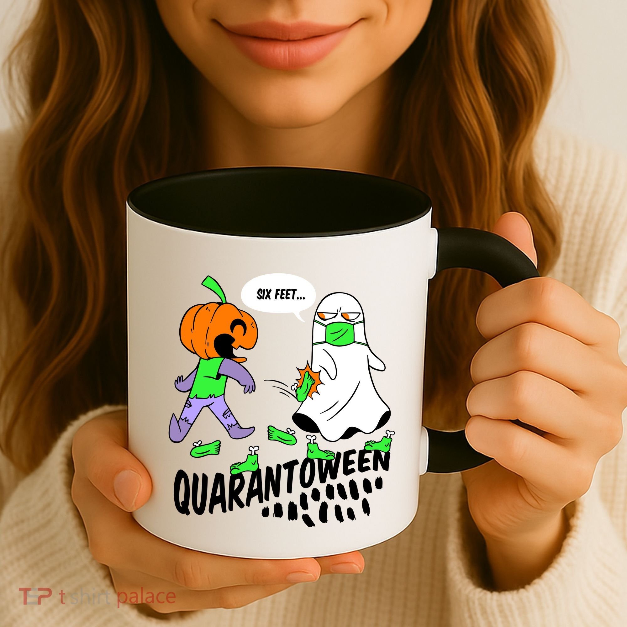 Halloween Funny Quarantoween 6 Feet Pumpkin Ghost Coffee Mug