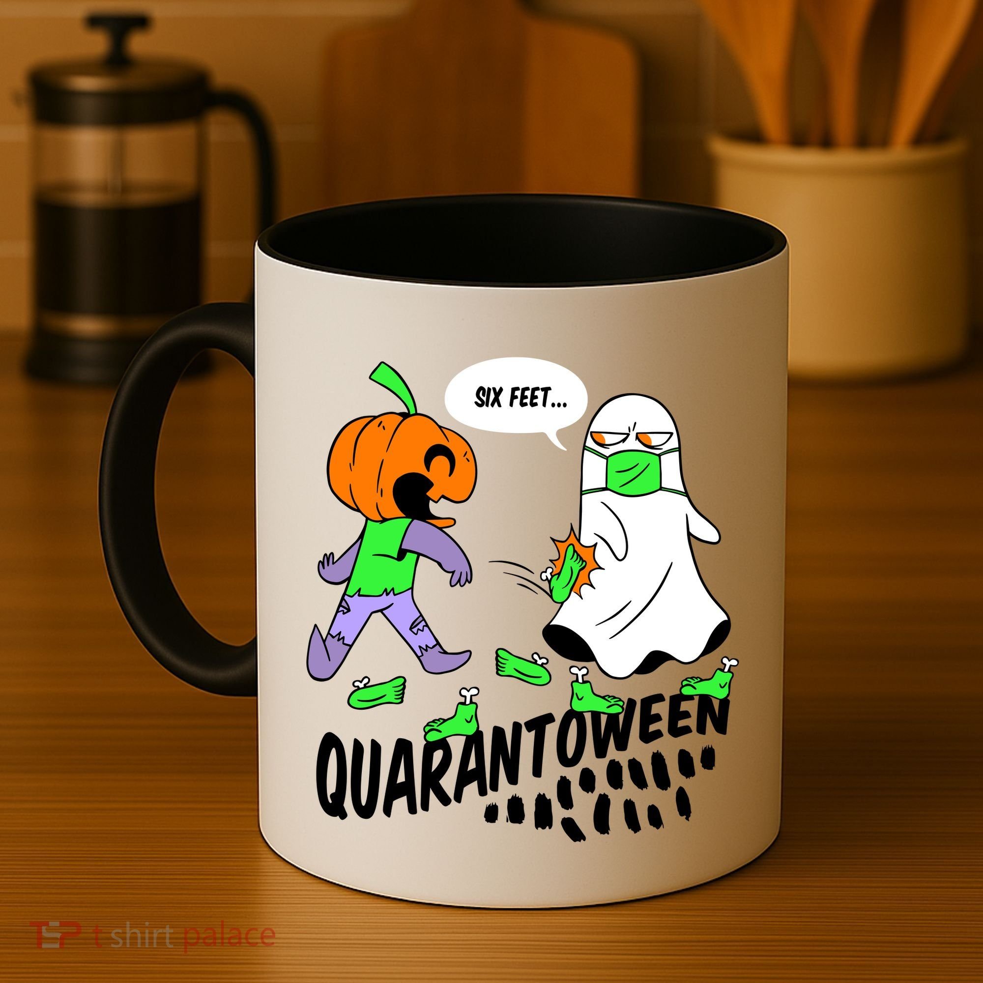 Halloween Funny Quarantoween 6 Feet Pumpkin Ghost Coffee Mug