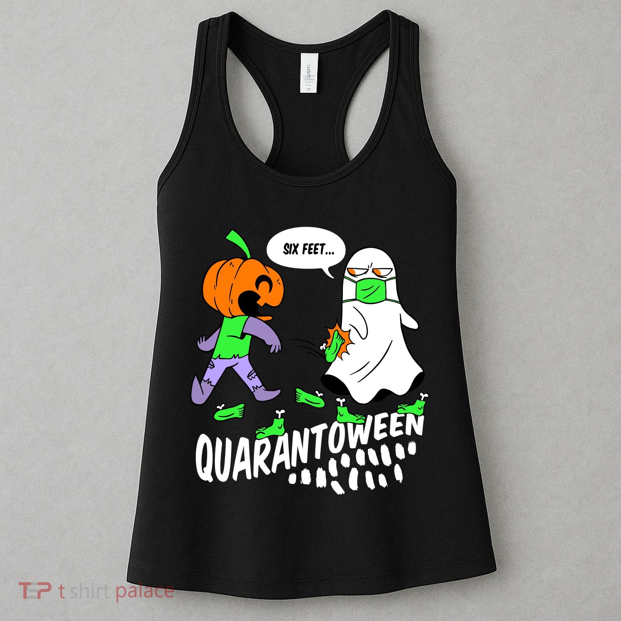 Halloween Funny Quarantoween 6 Feet Pumpkin Ghost Women's Tank Top