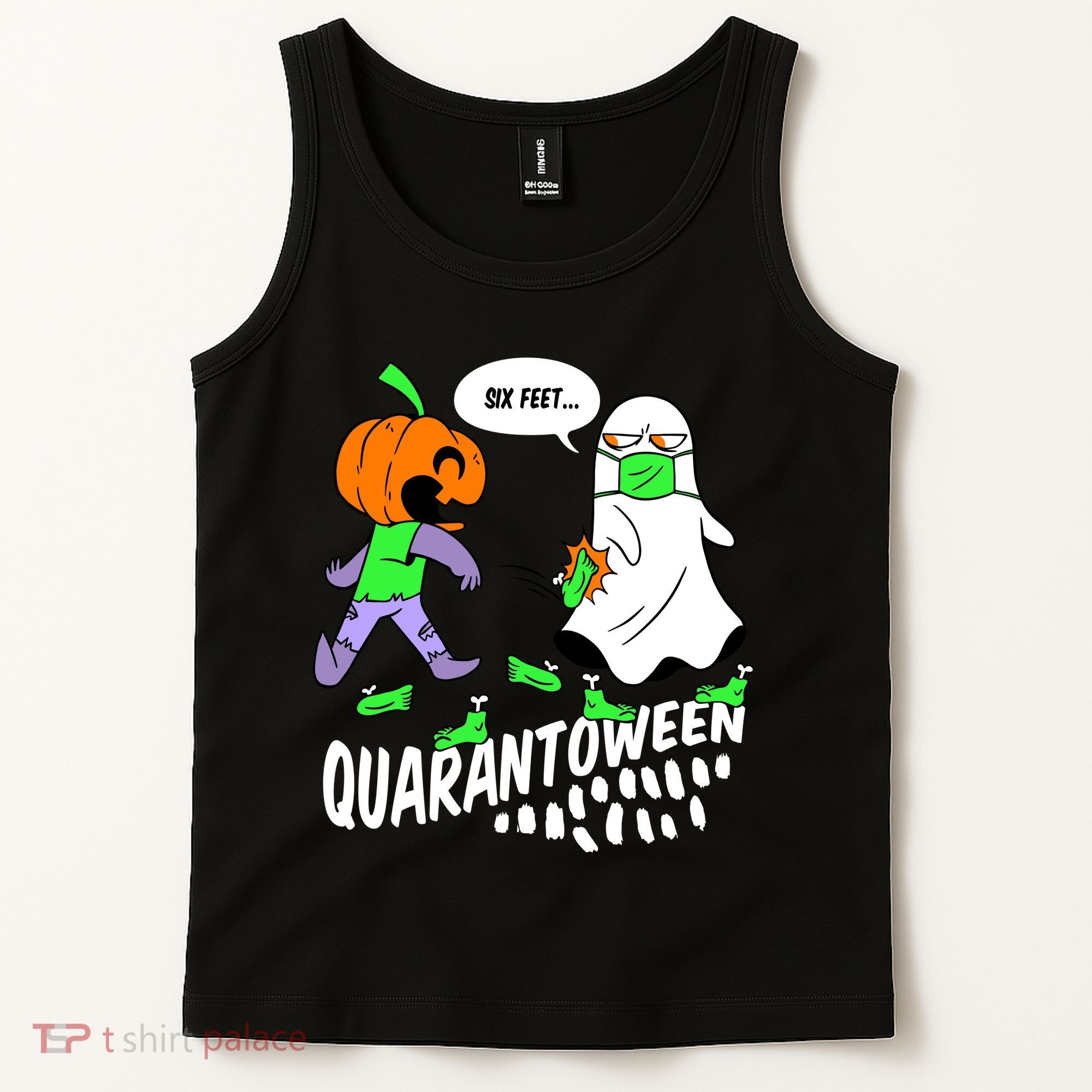 Halloween Funny Quarantoween 6 Feet Pumpkin Ghost Tank Top