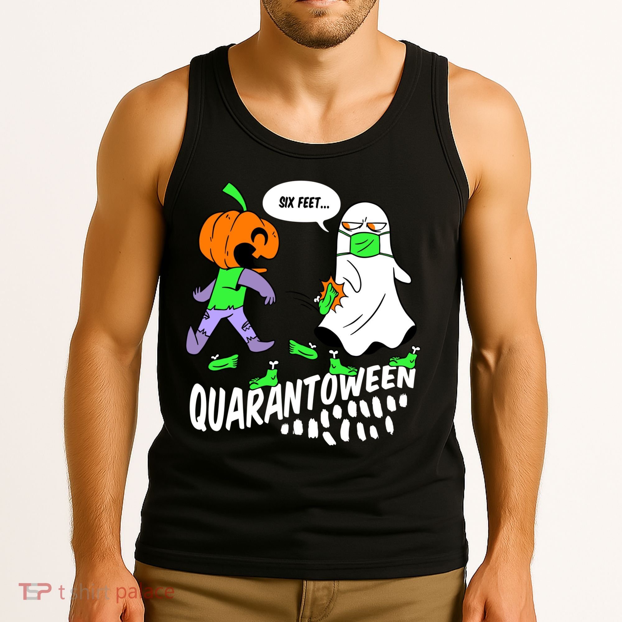 Halloween Funny Quarantoween 6 Feet Pumpkin Ghost Tank Top