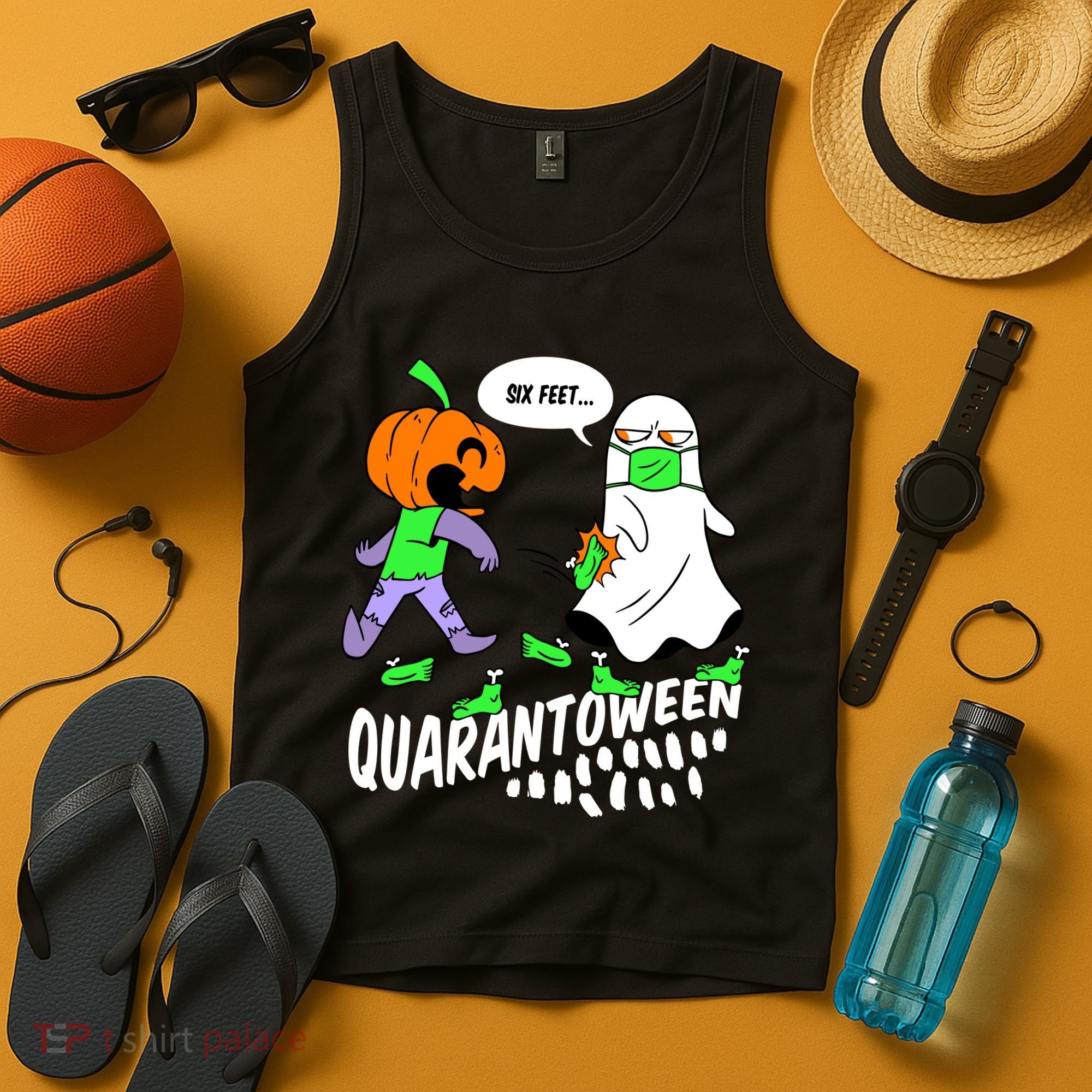 Halloween Funny Quarantoween 6 Feet Pumpkin Ghost Tank Top